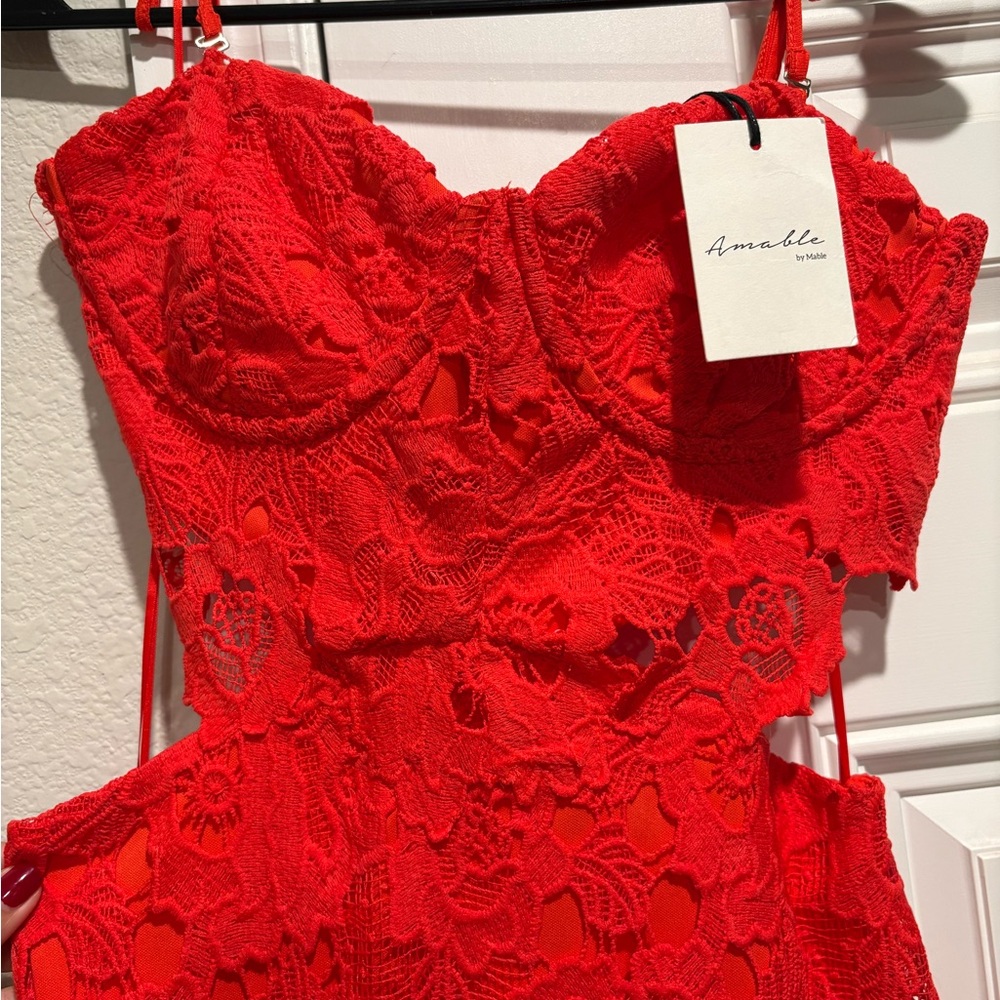 Amable by amable Lace Red Dress with back cutout